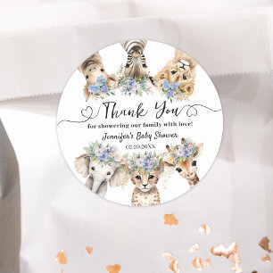 Safari Baby Shower Boy Cute Animals Classic Round Sticker