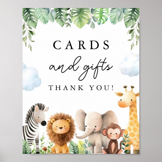Safari Baby Shower Cards and Gifts Sign (Front)