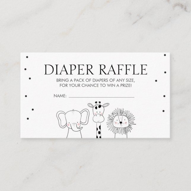 Safari Baby Shower Diaper Raffle Card Jungle Zoo (Front)
