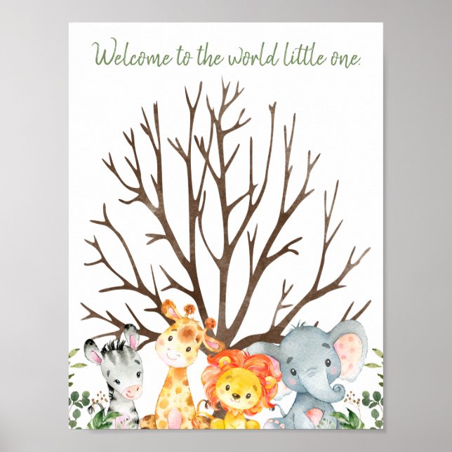 Safari Baby Shower Fingerprint Guest Book Sign (Front)