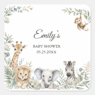 Safari Baby Shower Gender-Neutral Safari Animal Square Sticker