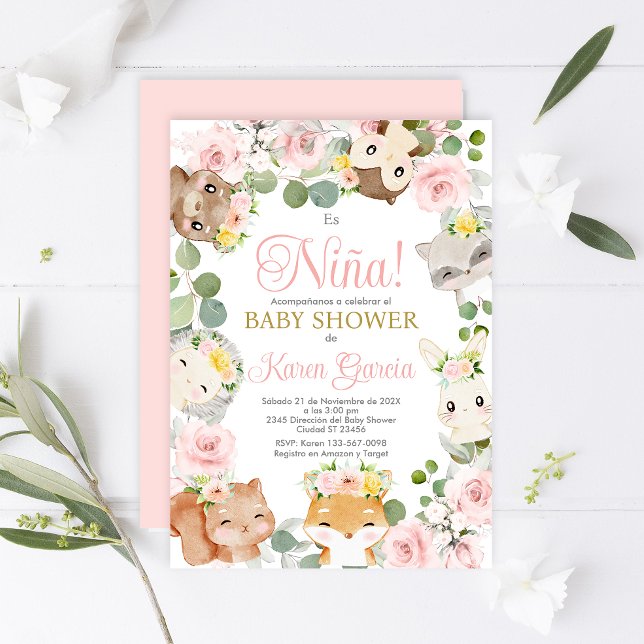 Safari Baby Shower Girl Spanish Invitation (Creator Uploaded)