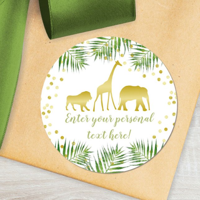 Safari Baby Shower Gold Classic Round Sticker (Creator Uploaded)