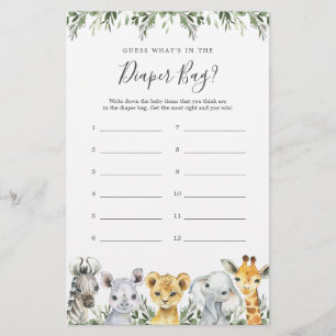 Safari Baby Shower Guess What's in the Diaper Bag