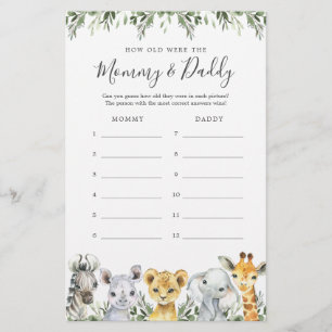 Safari Baby Shower How Old Were They Game Card