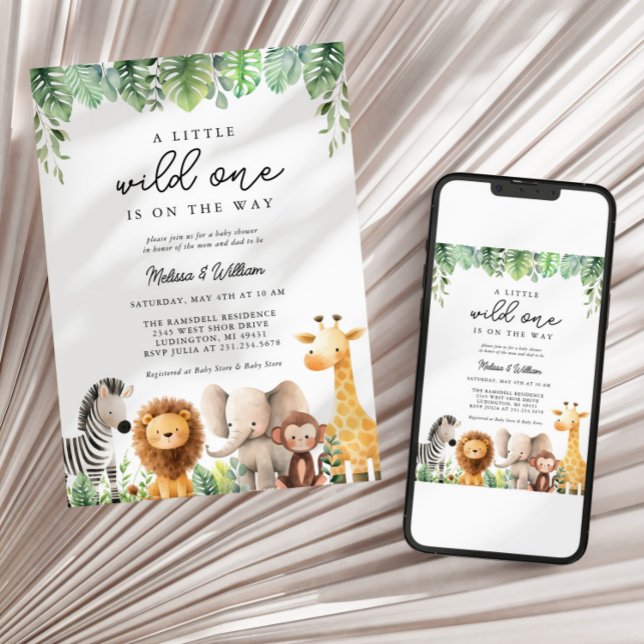 Safari Baby Shower Invitation (Wild One Safari Baby Shower Invitation)