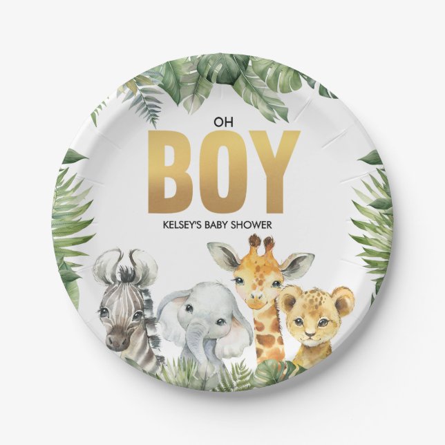 Safari Baby Shower Oh Boy Jungle Party Plates (Front)