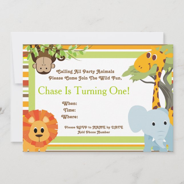 Safari Baby Shower or Birthday Party Invitations (Front)