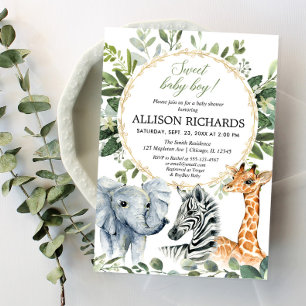 Safari baby shower, Sweet baby boy jungle animals Invitation