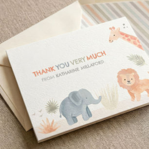 Safari Baby Shower Thank You Card Wild Animals 