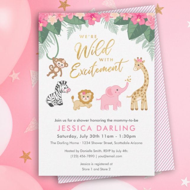 Safari Baby Shower theme with cute baby animals Invitation (Wild With Excitement Baby Shower)