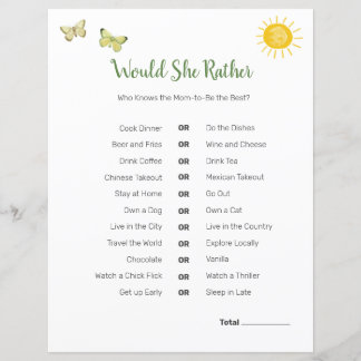 Safari Baby Shower Theme | Would She Rather Game