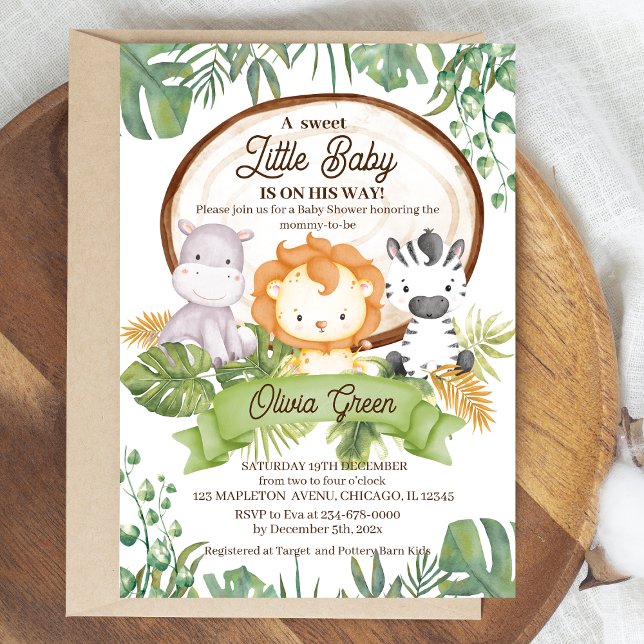 Safari Baby Shower Tropical Animals Gender Neutral Invitation (Creator Uploaded)