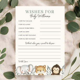 Safari Baby Shower Wishes for Baby Game Card