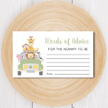 Safari Baby Shower Words Of Advice Enclosure Card<br><div class="desc">Cute words of advice for the mummy-t-be baby shower enclosure card featuring a watercolor illustration of baby zoo animals (lion,  elephant,  zebra,  monkey and giraffe) piled into a safari vehicle and a fun jungle green script.</div>