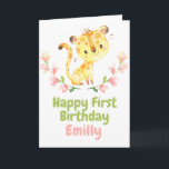 Safari Baby tiger Girl Happy 1st Birthday Card<br><div class="desc">Cute safari baby girl tiger birthday card perfect for your first birtday party!</div>