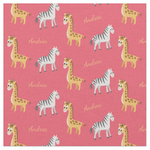 Safari Baby Zebras and Giraffes Custom Name Fabric