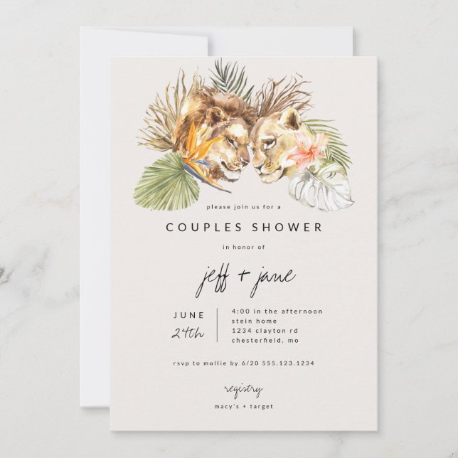 Safari Big Cats Couples Shower Invitation (Front)