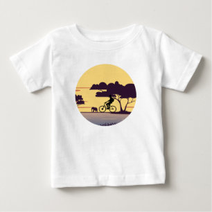 Safari Bike Ride at Sunset – Cyclist and Elephant  Baby T-Shirt