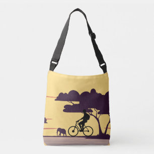 Safari Bike Ride at Sunset – Cyclist and Elephant Crossbody Bag
