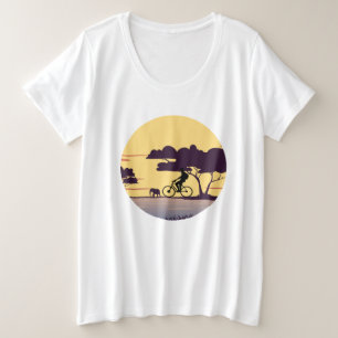 Safari Bike Ride at Sunset – Cyclist and Elephant Plus Size T-Shirt