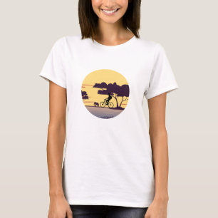 Safari Bike Ride at Sunset – Cyclist and Elephant T-Shirt