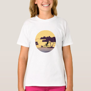 Safari Bike Ride at Sunset – Cyclist and Elephant  T-Shirt
