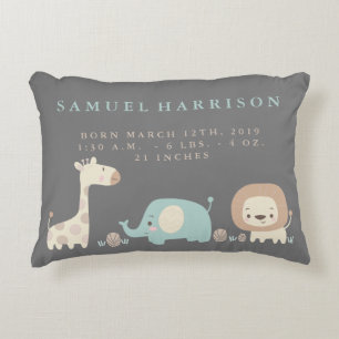 Safari Birth Stats Lion Nursery Pillow