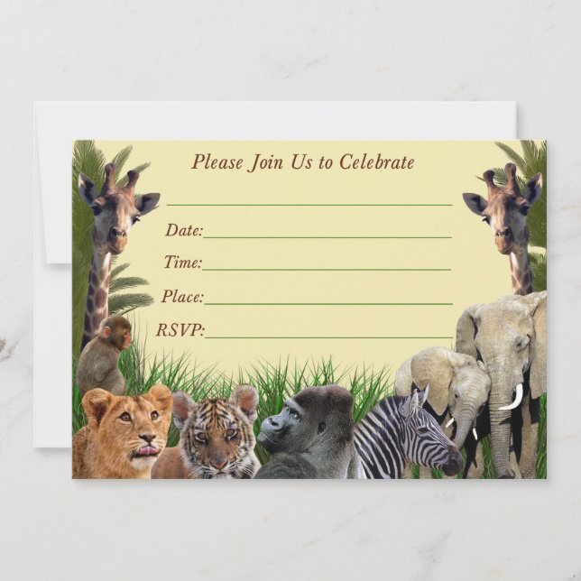 Safari birthday invitation,jungle invitation (Front)