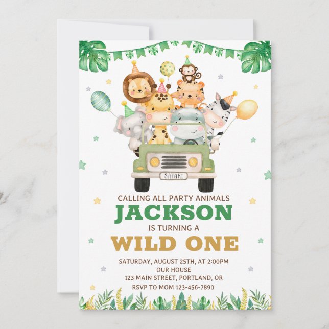 Safari birthday invitation Wild one invitation boy (Front)
