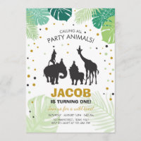 Safari Birthday Invitation Zoo Wild Jungle animals