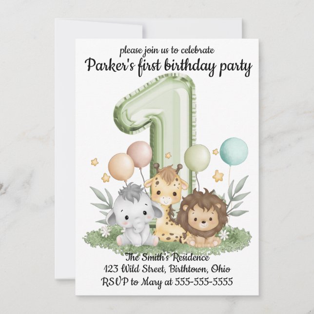 Safari Birthday Invitations  (Front)