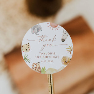 SAFARI Birthday Party Favor Classic Round Sticker