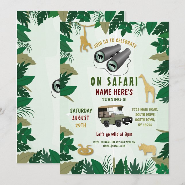 Safari Birthday Party Wild Animals Truck Jungle Invitation (Front/Back)