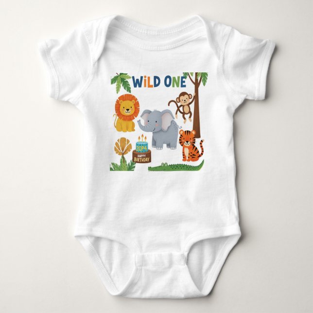 Safari birthday t-shirt baby bodysuit (Front)