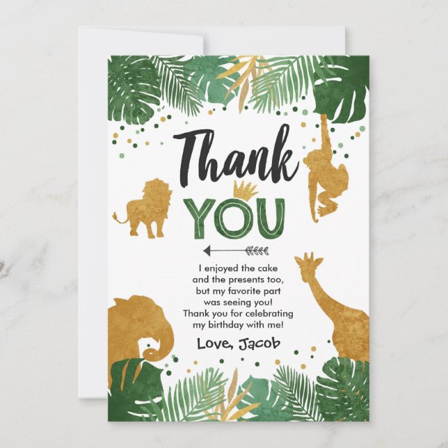 Safari birthday Thank You Card Animals Wild one (Front)