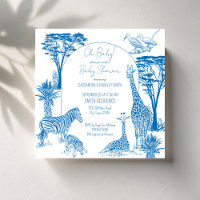 Safari blue toile giraffe baby shower