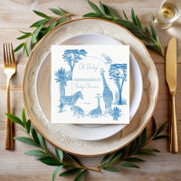 Safari blue toile giraffe baby shower monogrammed