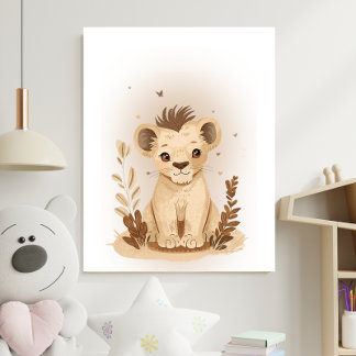 Safari Boho Neutral Lion Nursery Kids Poster