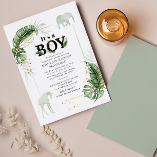 Safari Boy Baby Shower Elephant Giraffe Invitation