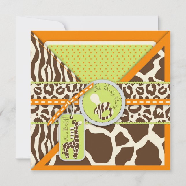 Safari Boy Orange Invitation Square 2 (Front)