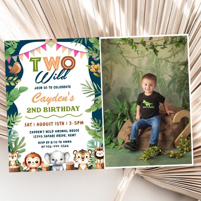 Safari Boy Two Wild 2nd Boy Birthday Photo Invitation (Creator Uploaded)