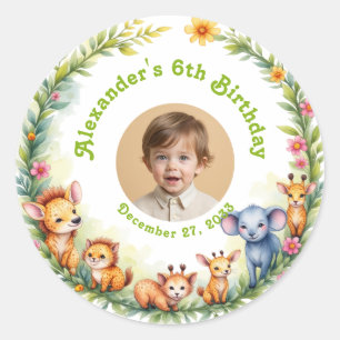 Safari Budget Kids Photo Cute Birthday Party Classic Round Sticker