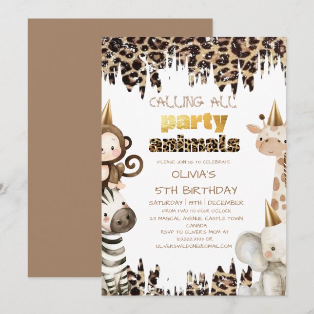 Safari Calling All Party Animals Birthday Invitation (Front/Back)