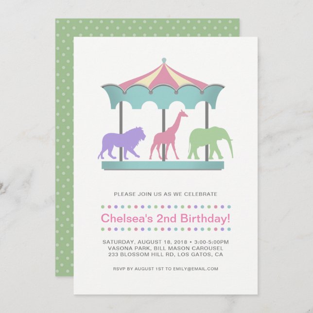 Safari Carousel Birthday Invitation (Front/Back)
