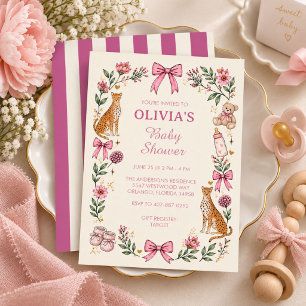 Safari Cheetah Baby Girl Shower Party Invitation