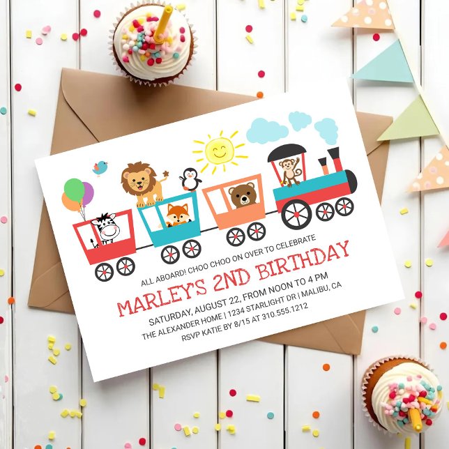 Safari Circus Animals Train Birthday Party Invitation (Creator Uploaded)