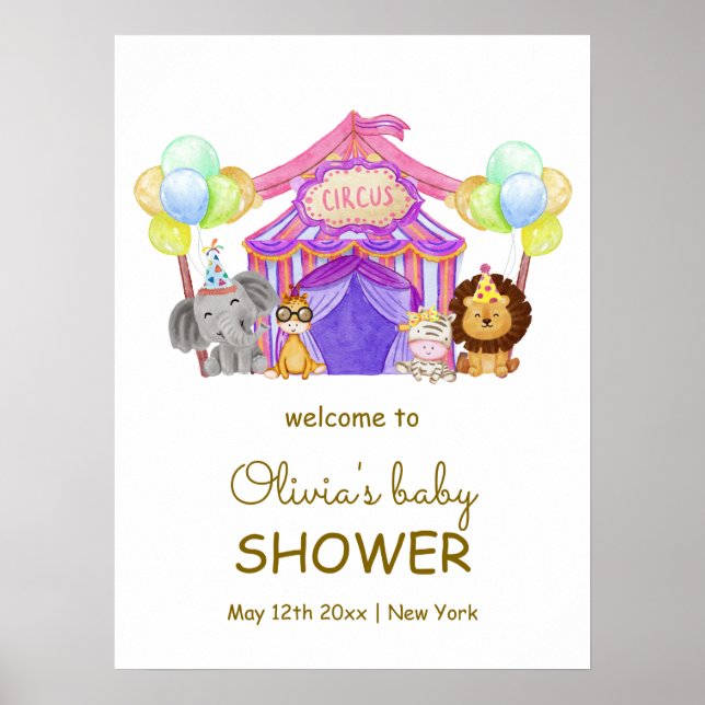 Safari Circus Carnival Balloon Baby Shower Welcome Poster (Front)