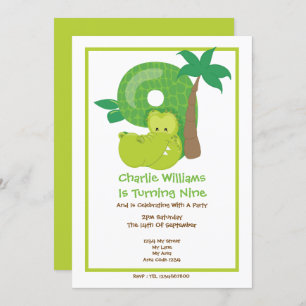 Safari Crocodile Ninth Birthday Party Invitation
