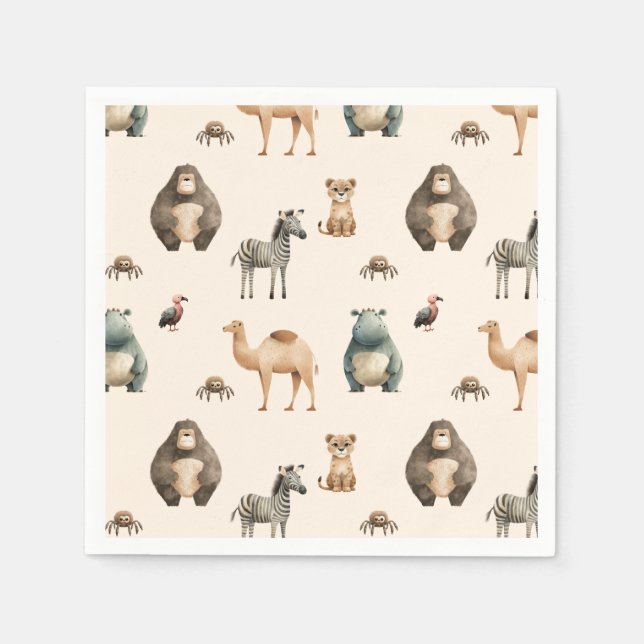 Safari Cute Animals Baby Shower Napkin (Front)